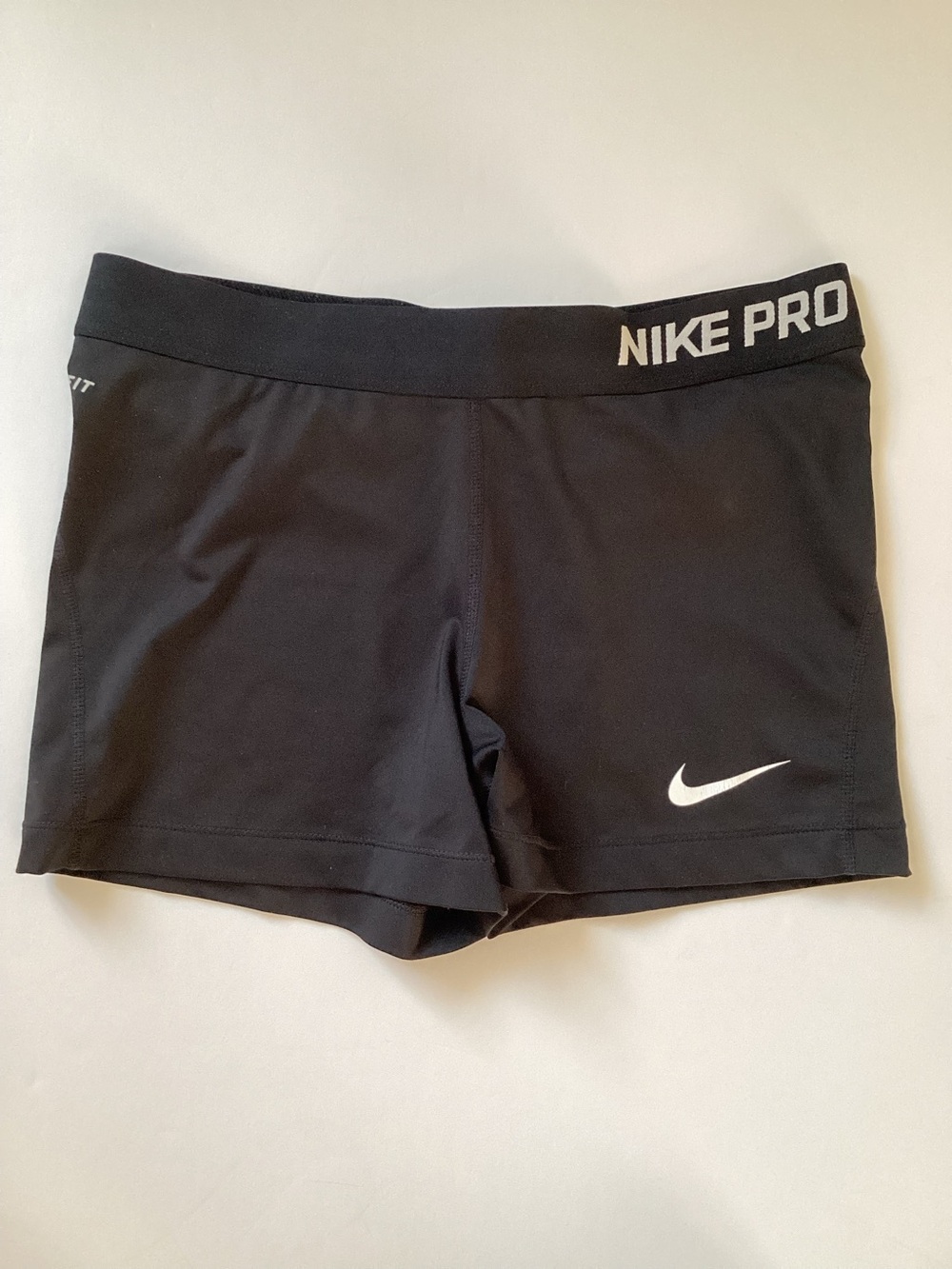 Nike Black Athletic Compression Shorts with White Nike Pro Print Size Large
